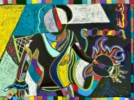 Abstract Soccer Set -Female & Male-2 Mixed Media works